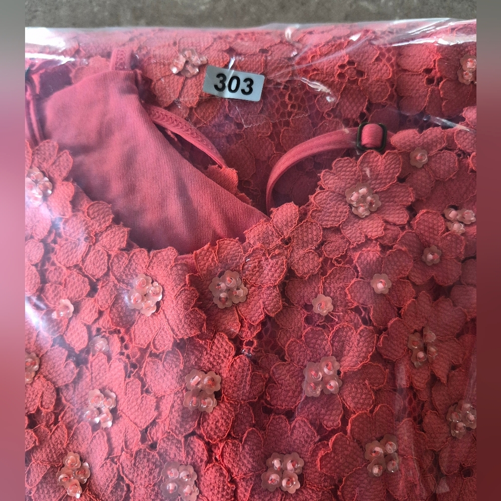 Michael Kors 3D Floral Maxi Dress Size Large Coral Orange Lined V Neck Fairy - Picture 16 of 16